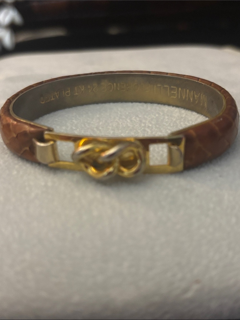 Vintage Mannelli 24kt Gold Plated Yellow Snakeskin Cuff Bracelet Florence